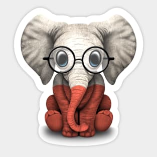 Baby Elephant with Glasses and Polish Flag Sticker